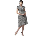 Generic Women's Polyester Animal Print Short Sleeve Knee-Length Dress (Black - White)