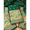 Generic Women's Banarasi Silk Printed Unstitched Salwar Suit Material With Dupatta (Bottle Green, 3Mtrs)