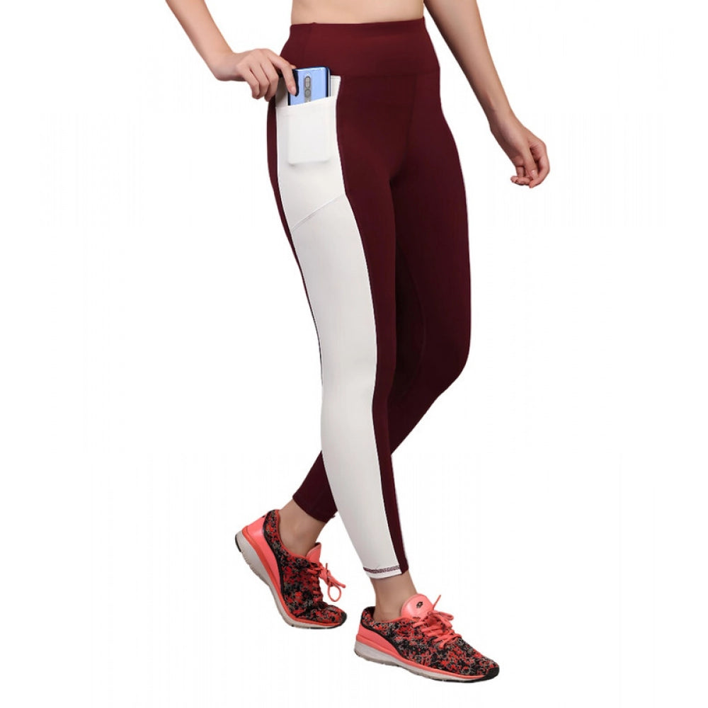 Generic Women's Polyester Solid Ankle length High Waisted Tights (Maroon)