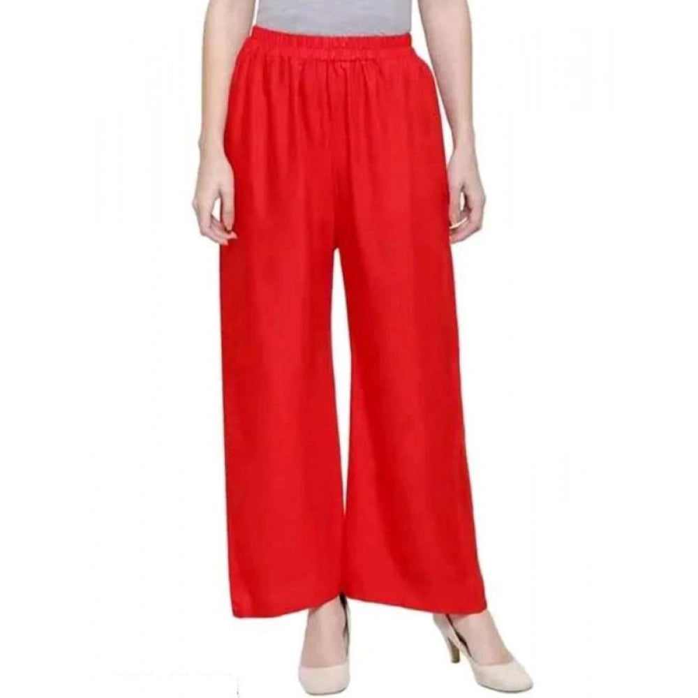 Generic Women's Casual Rayon Solid Ankle Length Palazzo (Red, Free Size)