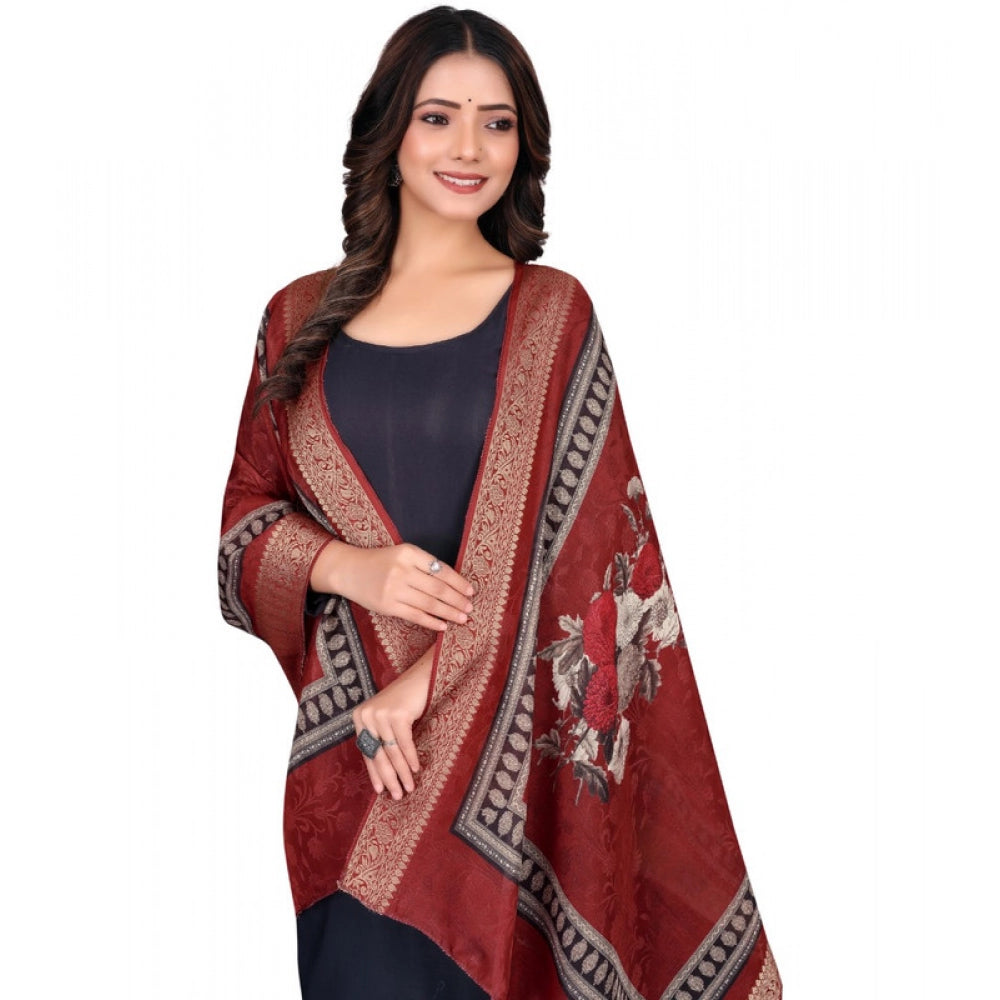 Generic Women's chanderi silk  Printed Dupatta (Maroon, Length: 2 Mtr)