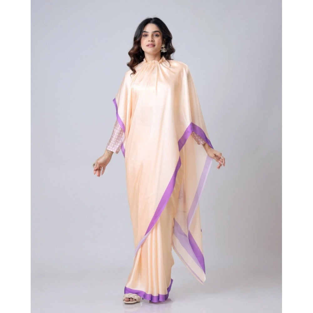 Generic Women's Soft Crepe Silk Printed Ready To Wear Saree With Unstitched Blouse 5.5Mtr (Beige)