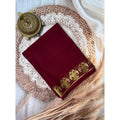 Generic Women's Crepe Chit Pallu Solid Saree With Unstitched Blouse 5.5Mtr (Maroon)