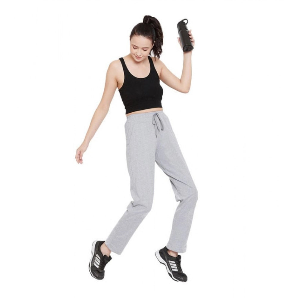 Generic Women's Cotton Solid Elasticated Track Pants (Light Grey)