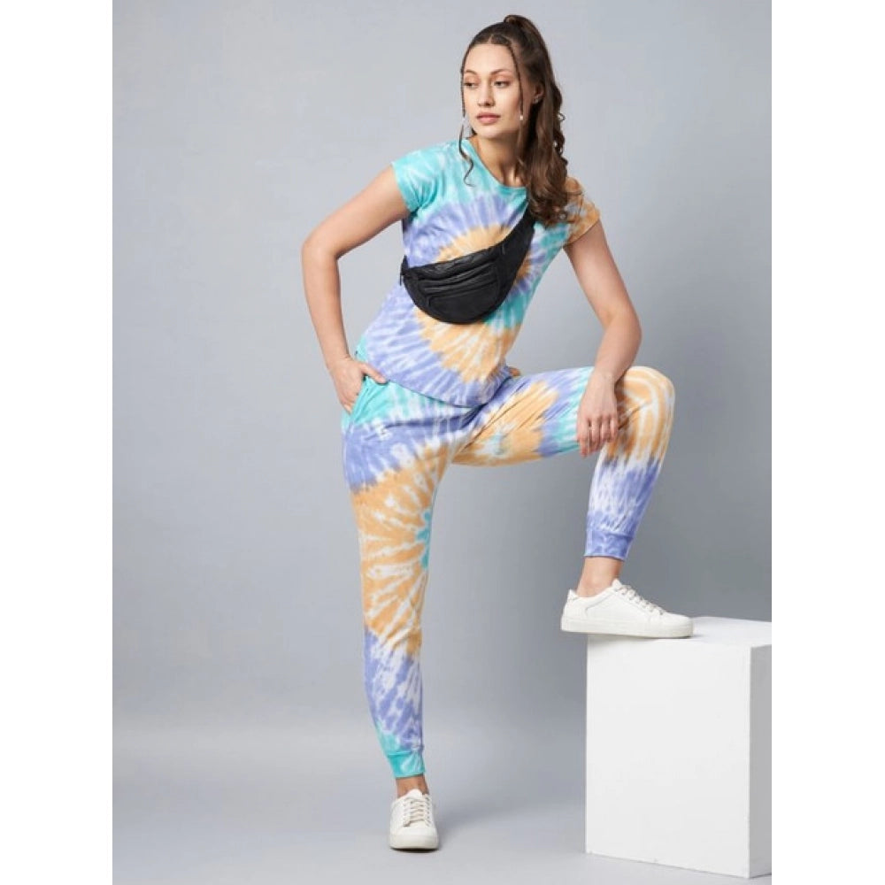 Generic Women's Cotton Tie And Dye Short Sleeve Tracksuit (Multicolor)