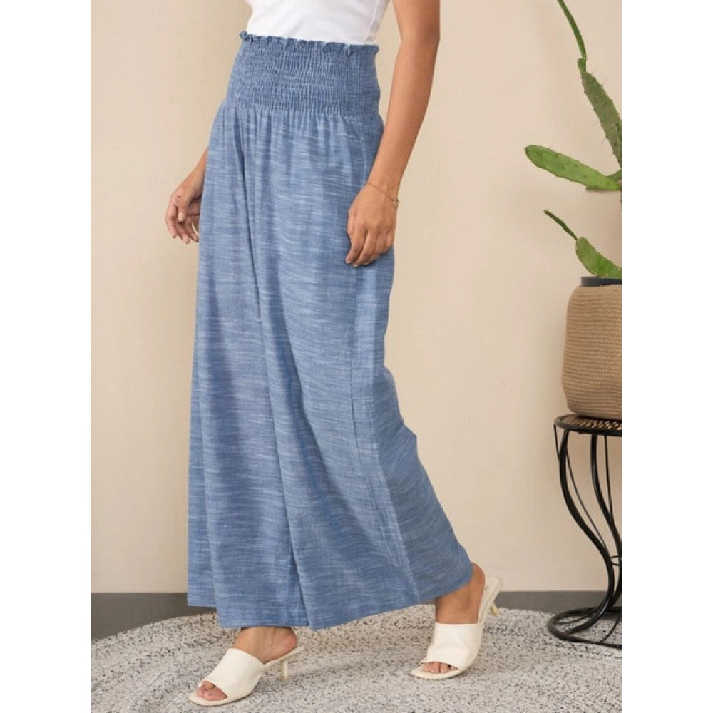 Generic Women's Cotton Self Design Smocked Trousers (Blue)