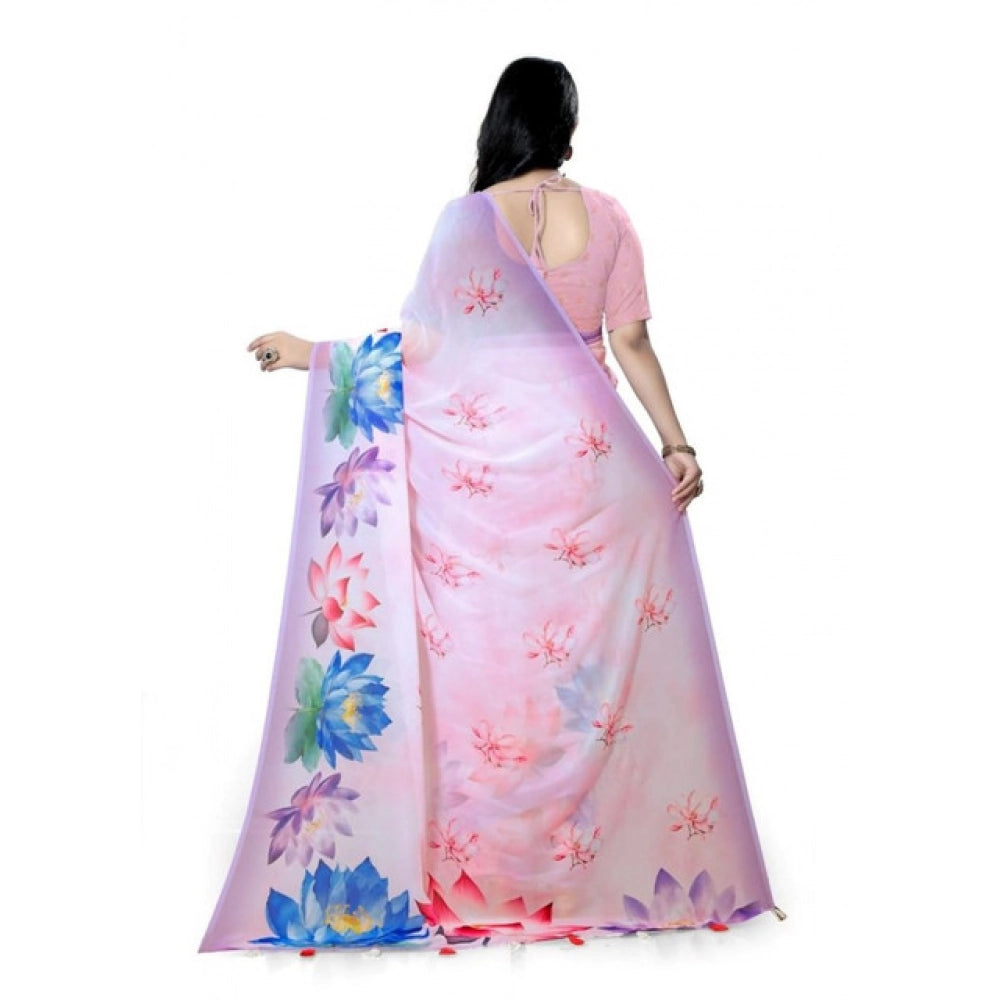 Generic Women's Georgette Floral Printed Saree With Unstitched Blouse 5.5Mtr (Light Pink)