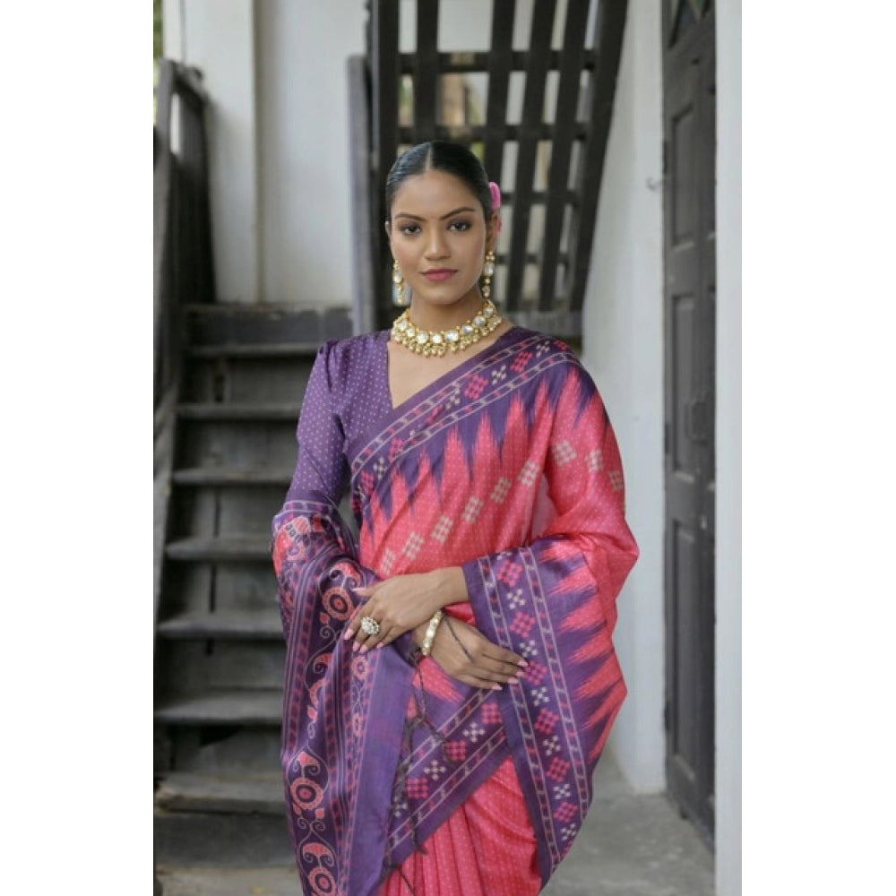 Generic Women's Faux_Tussar Ikat Saree With Unstitched Blouse 5.5Mtr (Peach)