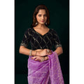 Generic Women's Net Sequence Saree With Unstitched Blouse 5.5Mtr (Lavender)